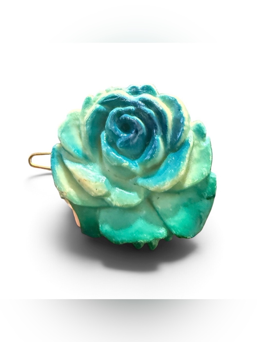 1940’s Rose Shaped French Hair Clip in Green Tones, approx 1.25”, Deadstock